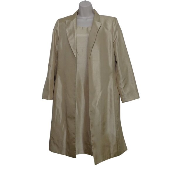Vintage Le Suit 2 pc Gold Dress and Open Front Jacket Formal Women Size 12 FLAW - Picture 1 of 12
